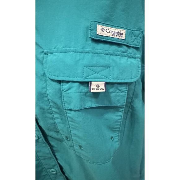 Columbia PFG Shirt Women's Teal Green Short Sleeve Vented Fishing Hiking Size L - Picture 2 of 10